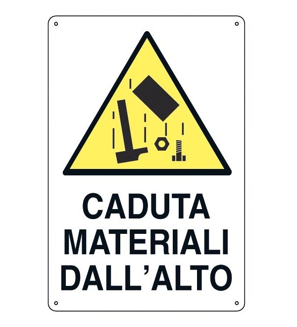 Cartello caduta materiali dall' alto 43x68 cm