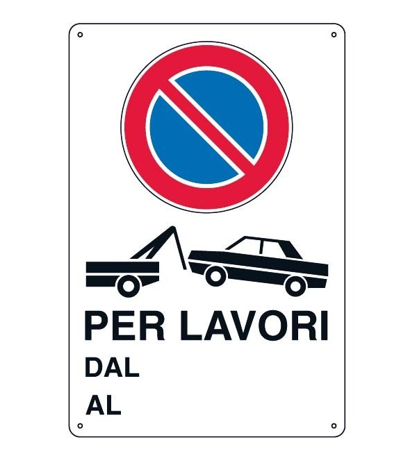 Cartello rimozione auto per lavori 43x68 cm