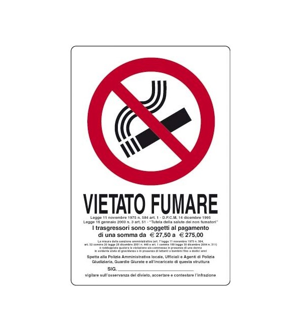 Cartello vietato fumare 30x20 cm