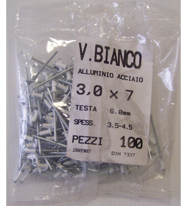Rivetto alluminio verniciato  3,2x8 Bianco  100 pezzi