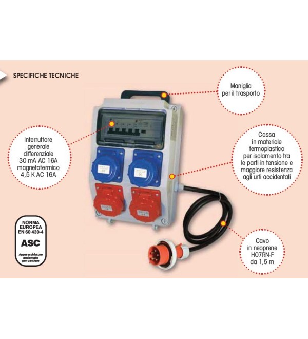Quadro portatile 4 prese 220 v cee  ip67