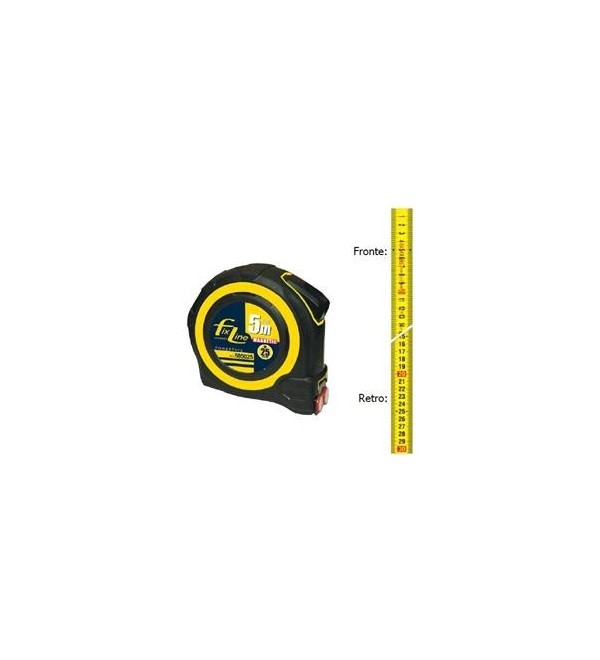 Flessometro gommato antiscivolo superprofessionale con magneti e nastro con doppia graduazione stampata fronte retro Lunghezza 5