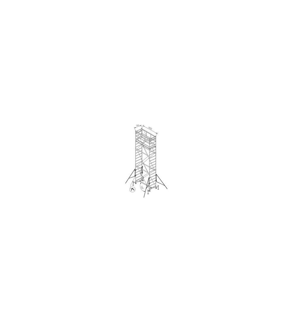 Ponte a torre su ruote per interni ed esterni (base 75x165cm) H max. 540cm, H max.Piano di lavoro 430cm.